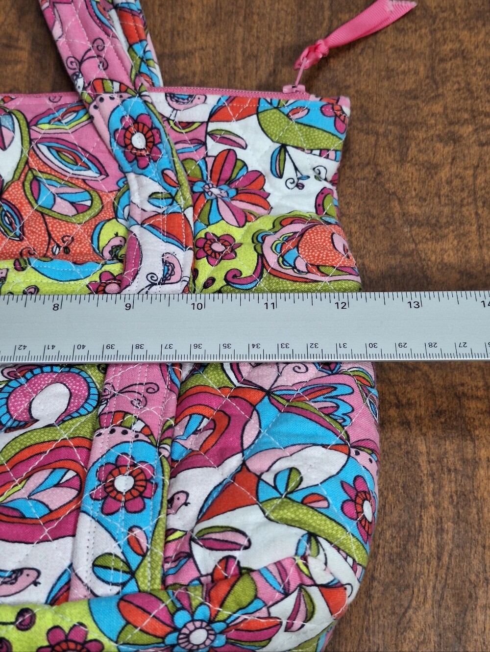 Handmade Quilted Cotton Tote Bag Purse 12X9 In Paisley Floral Pink Blue Pockets - Picture 13 of 16